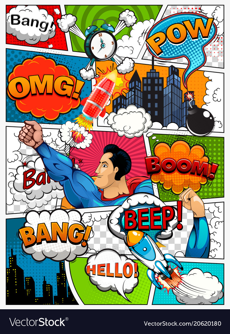 Comic book page divided by lines Royalty Free Vector Image