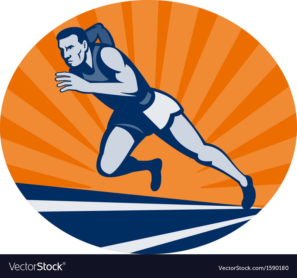 Marathon runner on track with sunburst Royalty Free Vector
