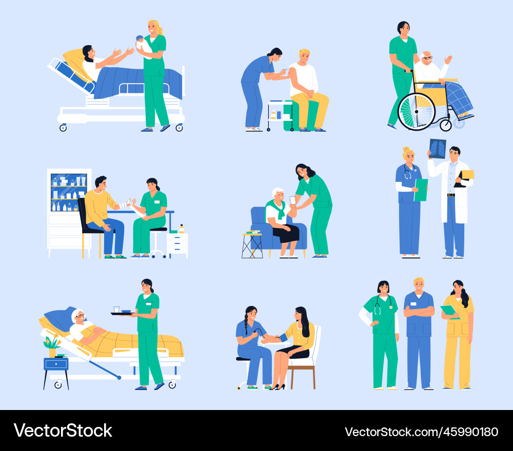 Nurse flat set Royalty Free Vector Image - VectorStock