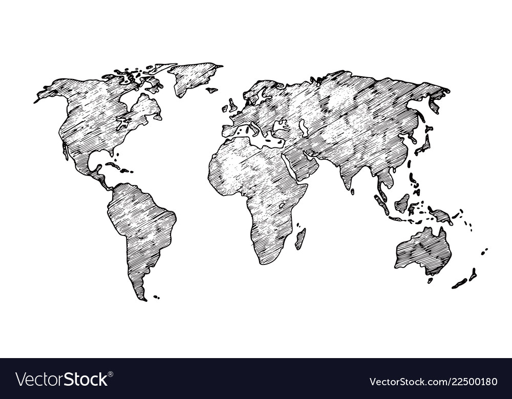 map of the world drawing with label World Map Sketch Earth Continents Rough Drawing Vector Image