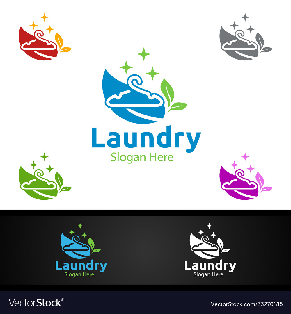 Eco laundry dry cleaners logo with clothes water Vector Image