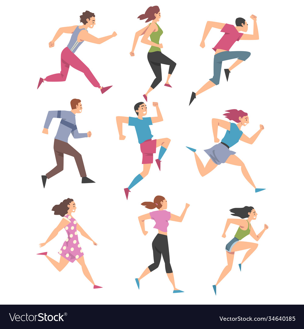 People characters running and pushing forward Vector Image