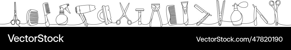 Barber shop tools one line continuous drawing Vector Image