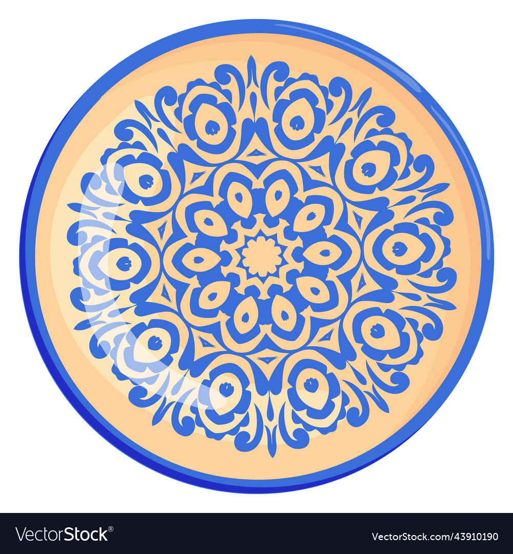 Porcelain cartoon plate with traditional blue Vector Image
