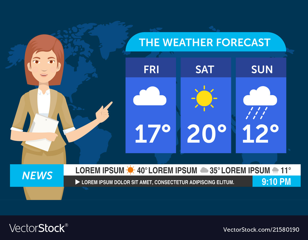 Young female weather reporter are work on the Vector Image