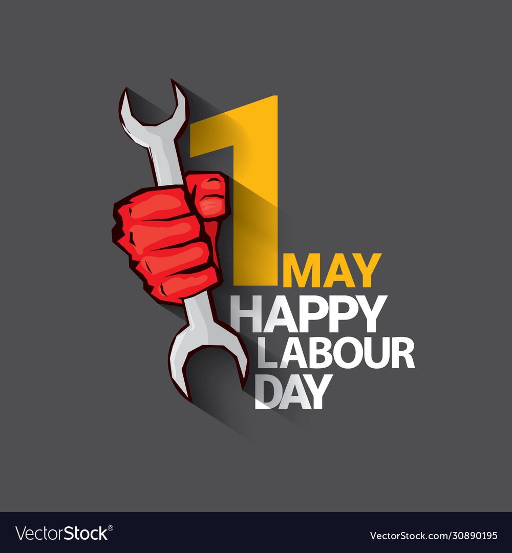 1 may happy labour day label with strong Vector Image