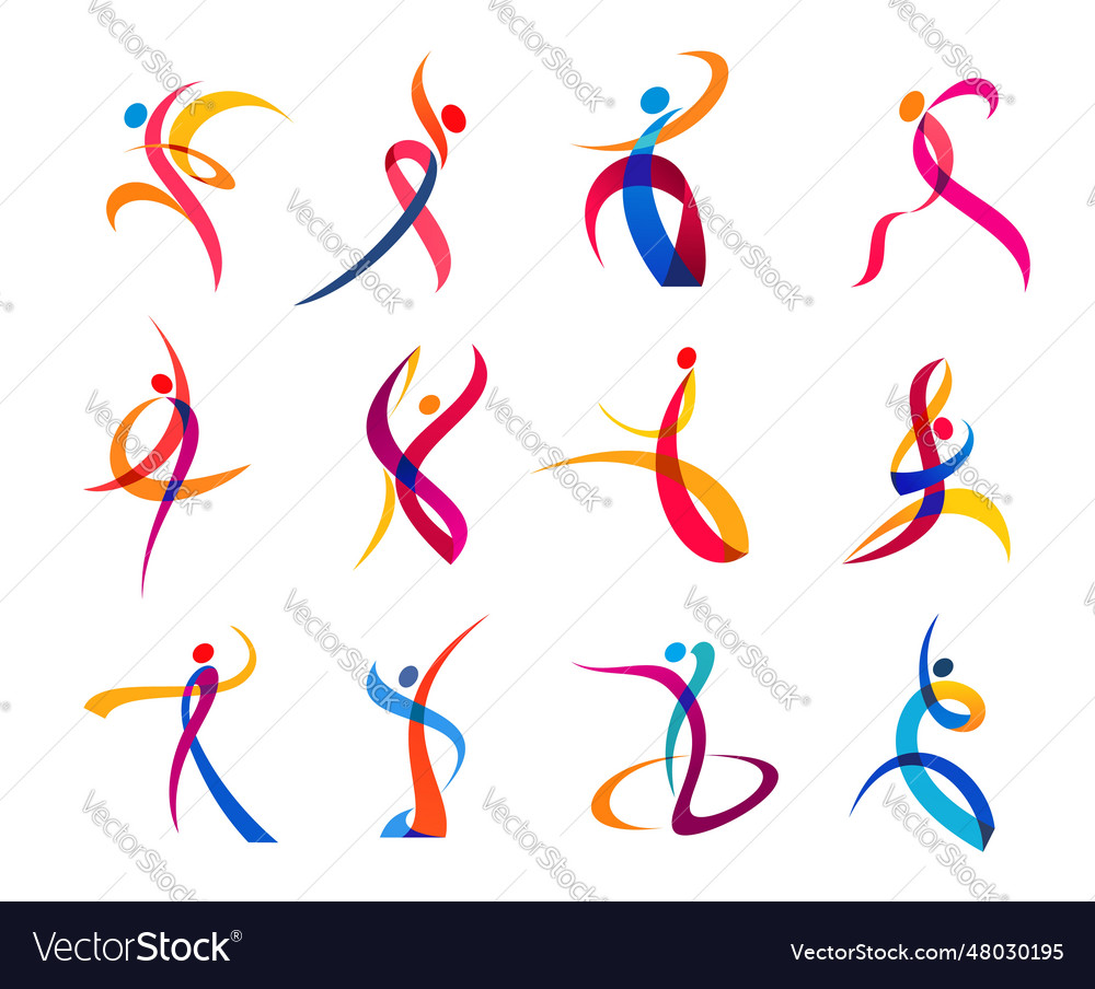 Dance movement sport and yoga people body icons Vector Image