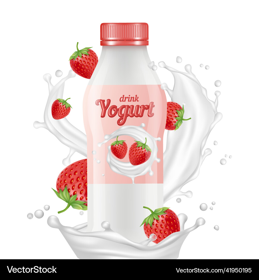 Drink yogurt realistic bottle milk splashes Vector Image