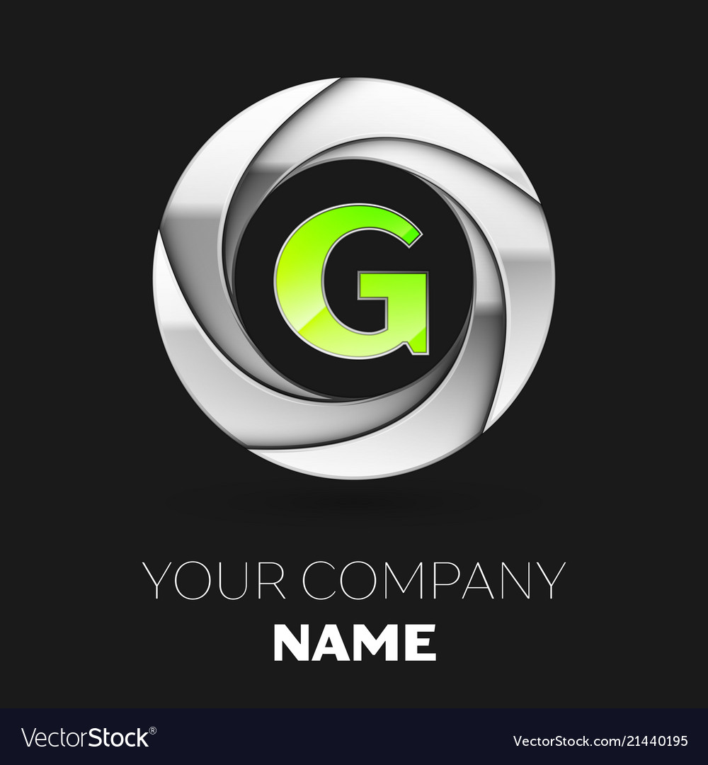 Green Letter G Logo Symbol In Silver Circle Vector Image