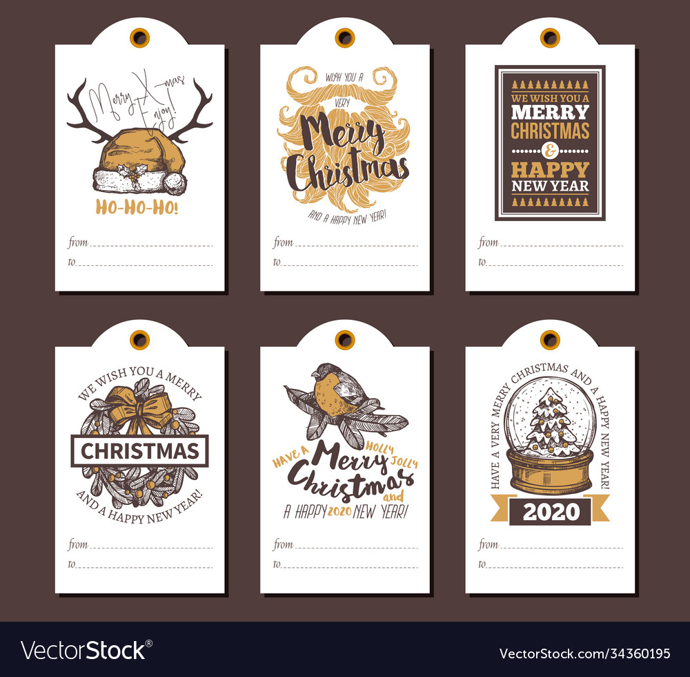 Happy new year greeting cute tags cards for gifts vector image Happy new year greeting cute tags cards for gifts