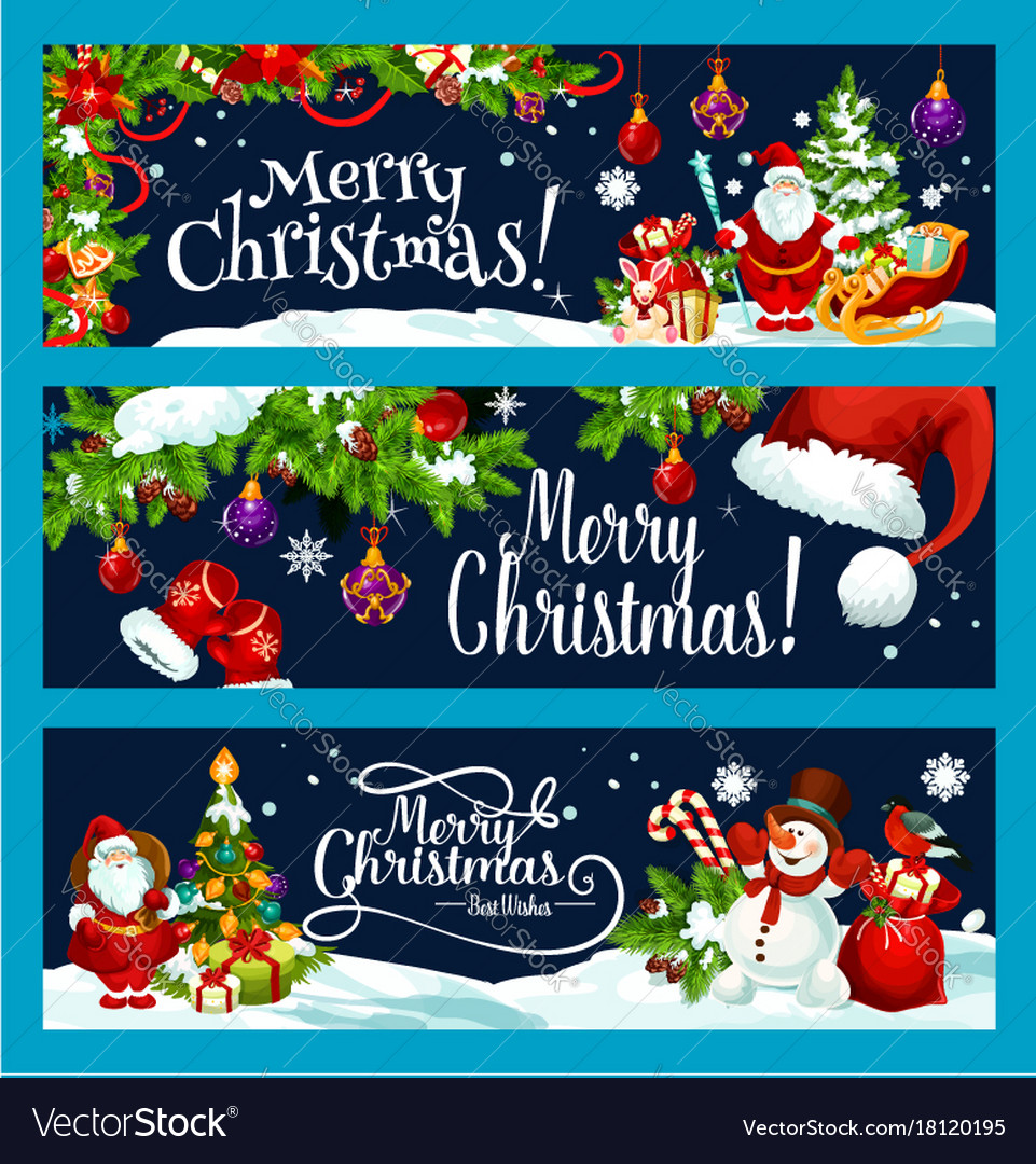 Merry christmas tree gift decoration banner Vector Image