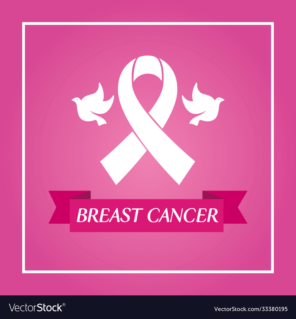 Pink ribbon and doves in frame breast cancer Vector Image