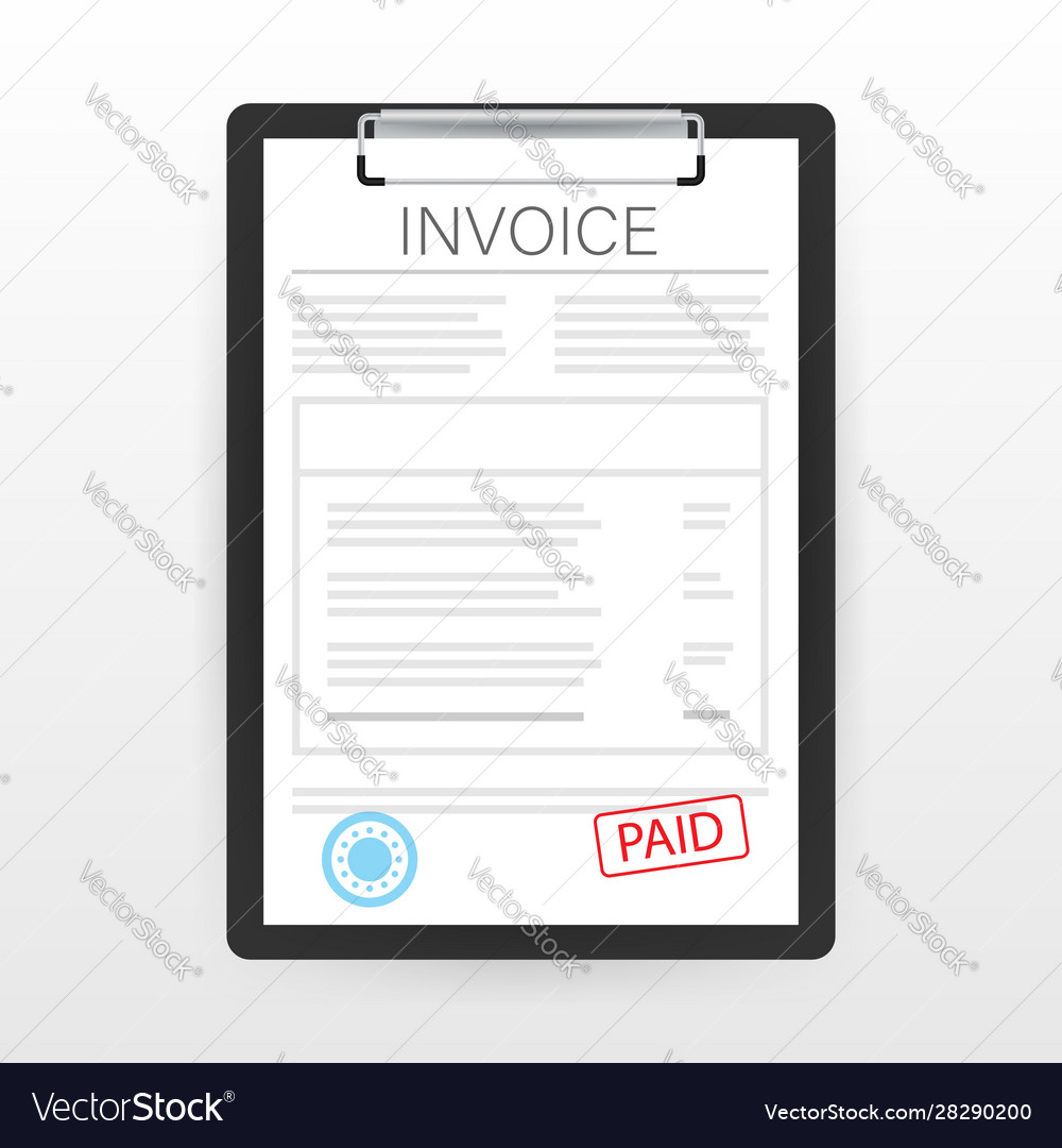 Invoice with paid stamp in clipboard stock Vector Image