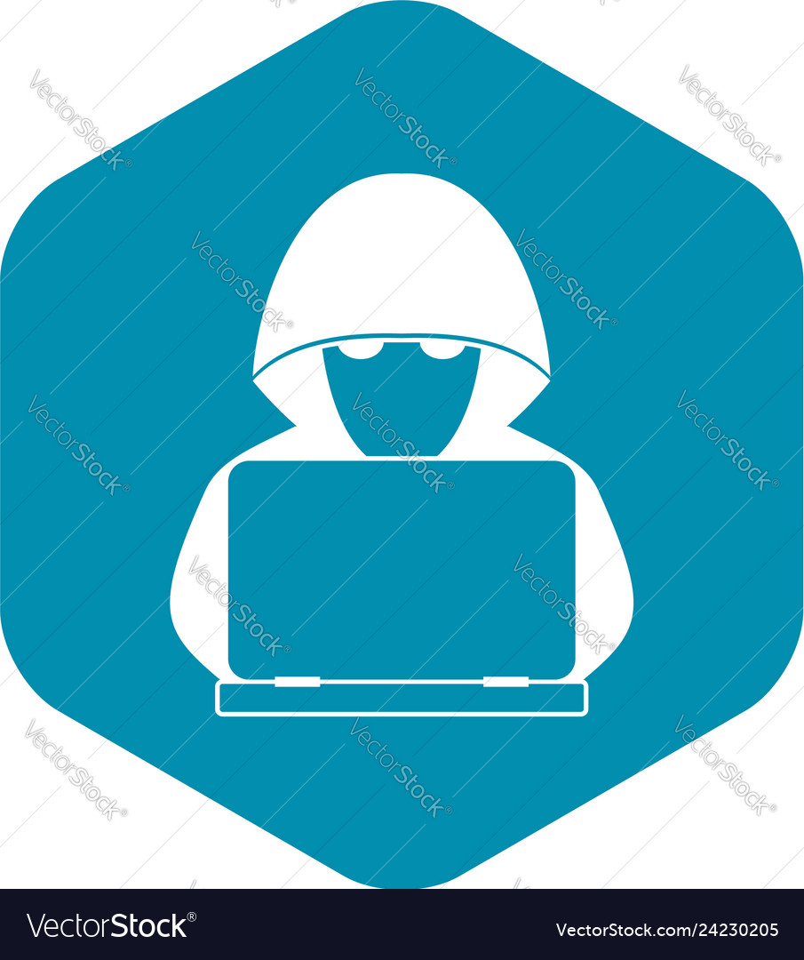 Computer hacker with laptop icon simple style Vector Image