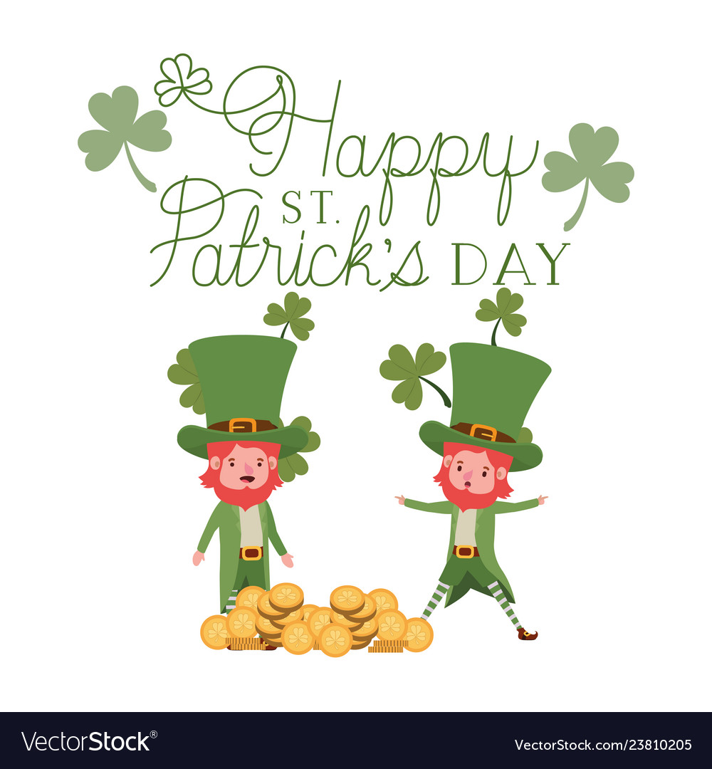 Happy st patricks day label with leprechauns Vector Image