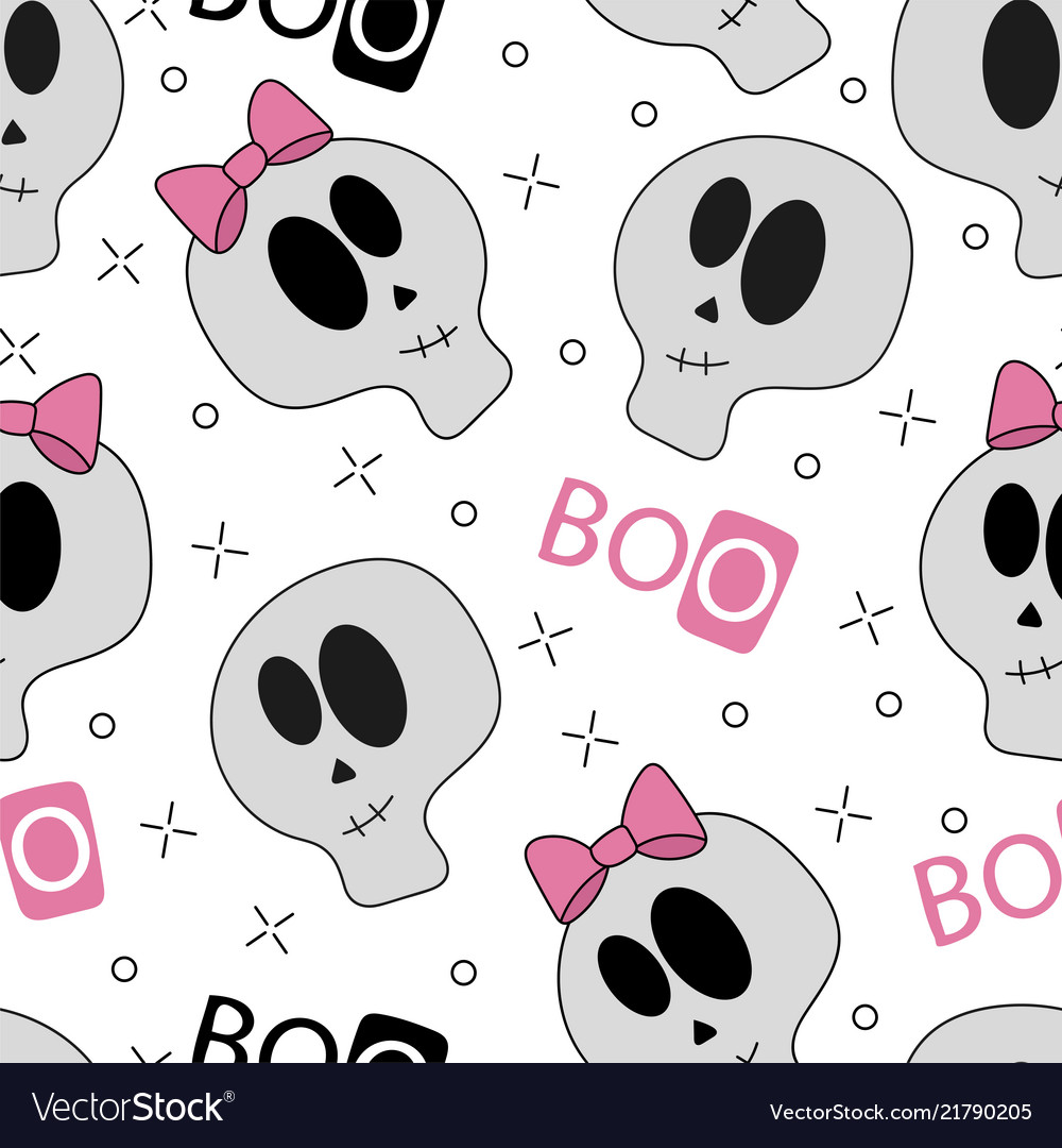 Seamless halloween white funny cartoon skulls Vector Image Seamless halloween white funny cartoon skulls Vector Image
