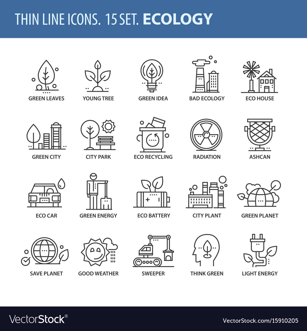 Set Of Thin Line Flat Icons Ecology Royalty Free Vector