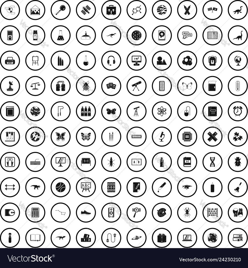 100 teaching materials icons set simple style Vector Image