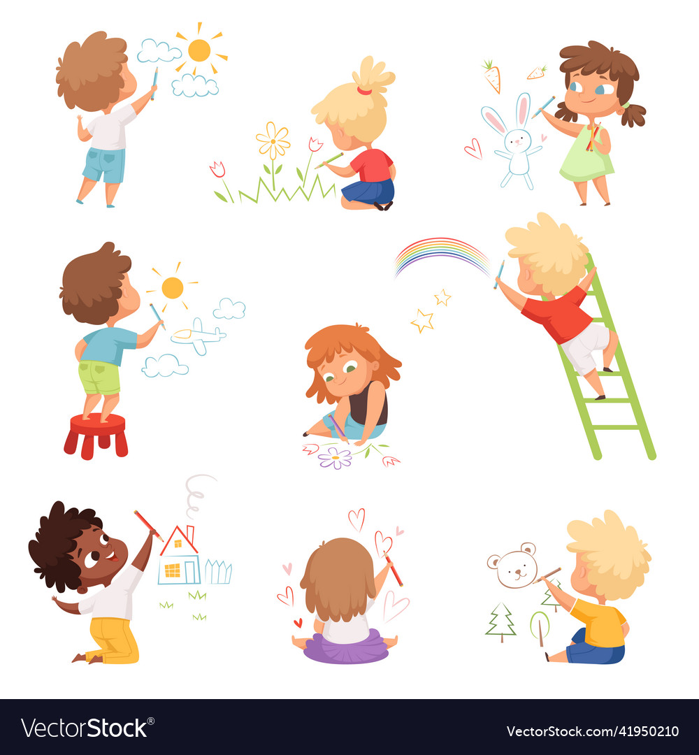 Kids artists children playing and drawing Vector Image