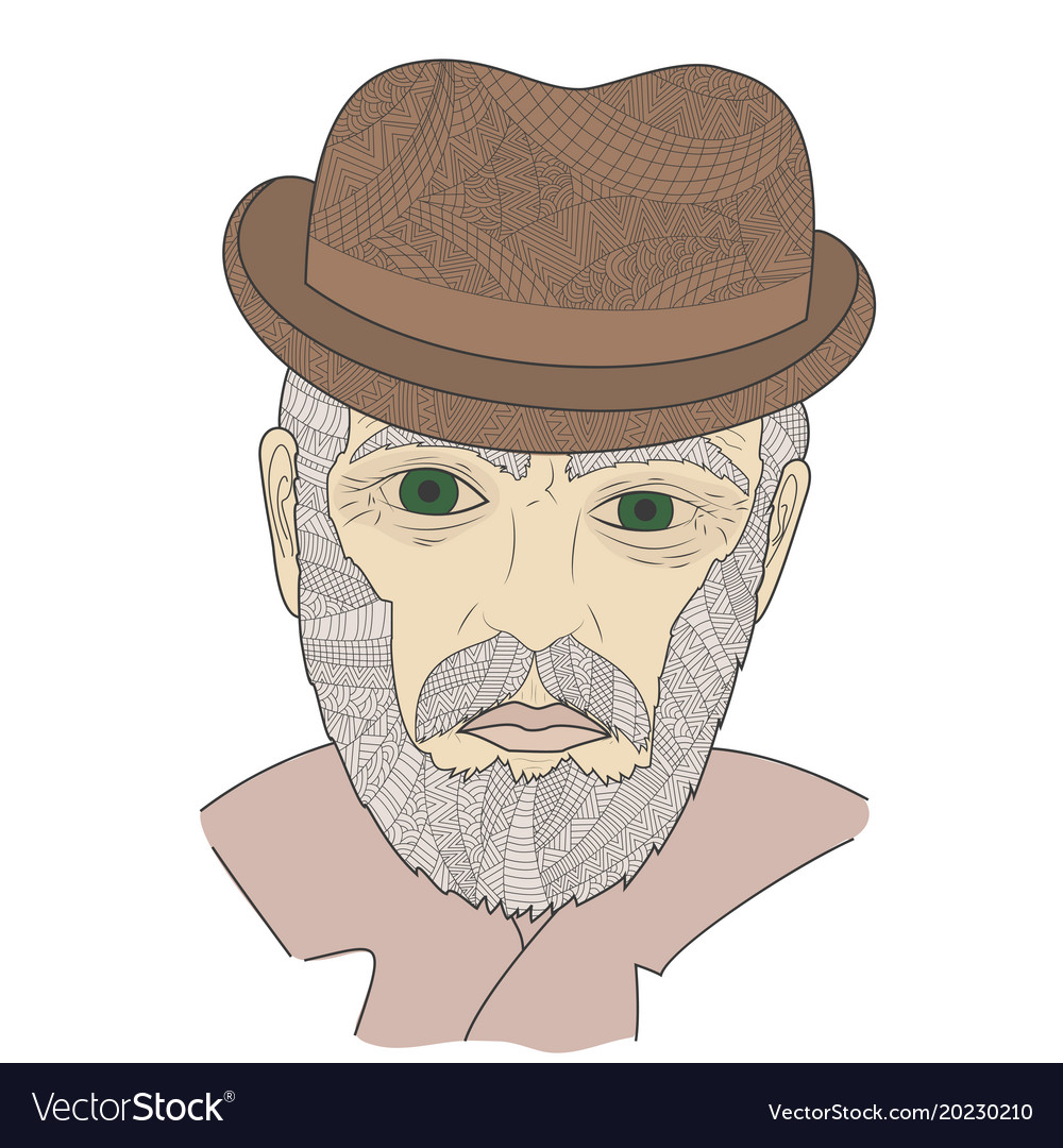 Portrait of grandfather with a mustache zen Vector Image