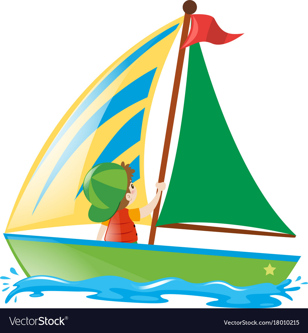 Boy sailing boat in the sea Royalty Free Vector Image