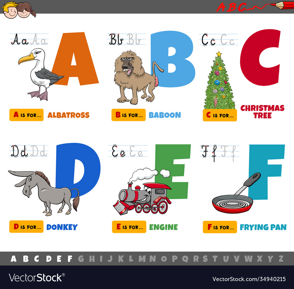 Educational cartoon alphabet letters for children Vector Image