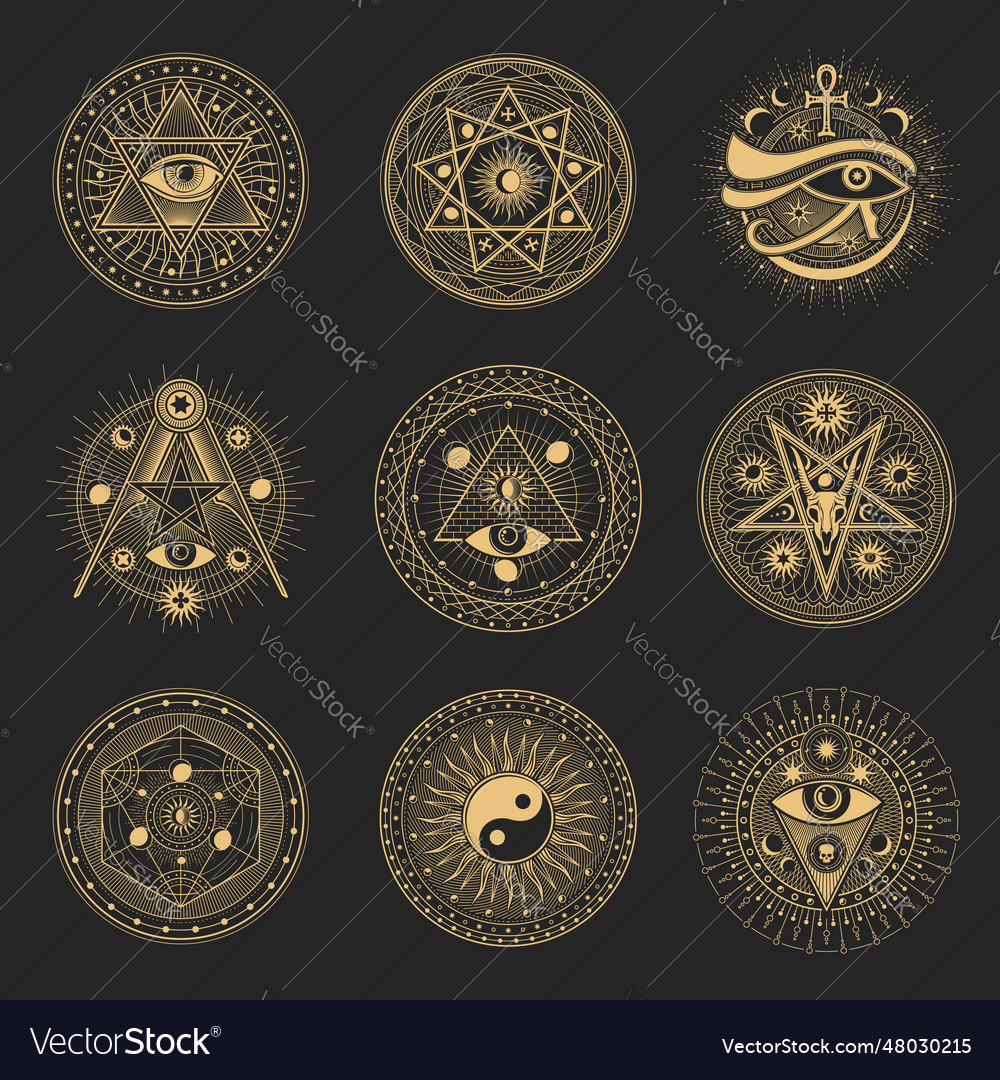 Pentagrams occult esoteric or magic tarot symbols Vector Image