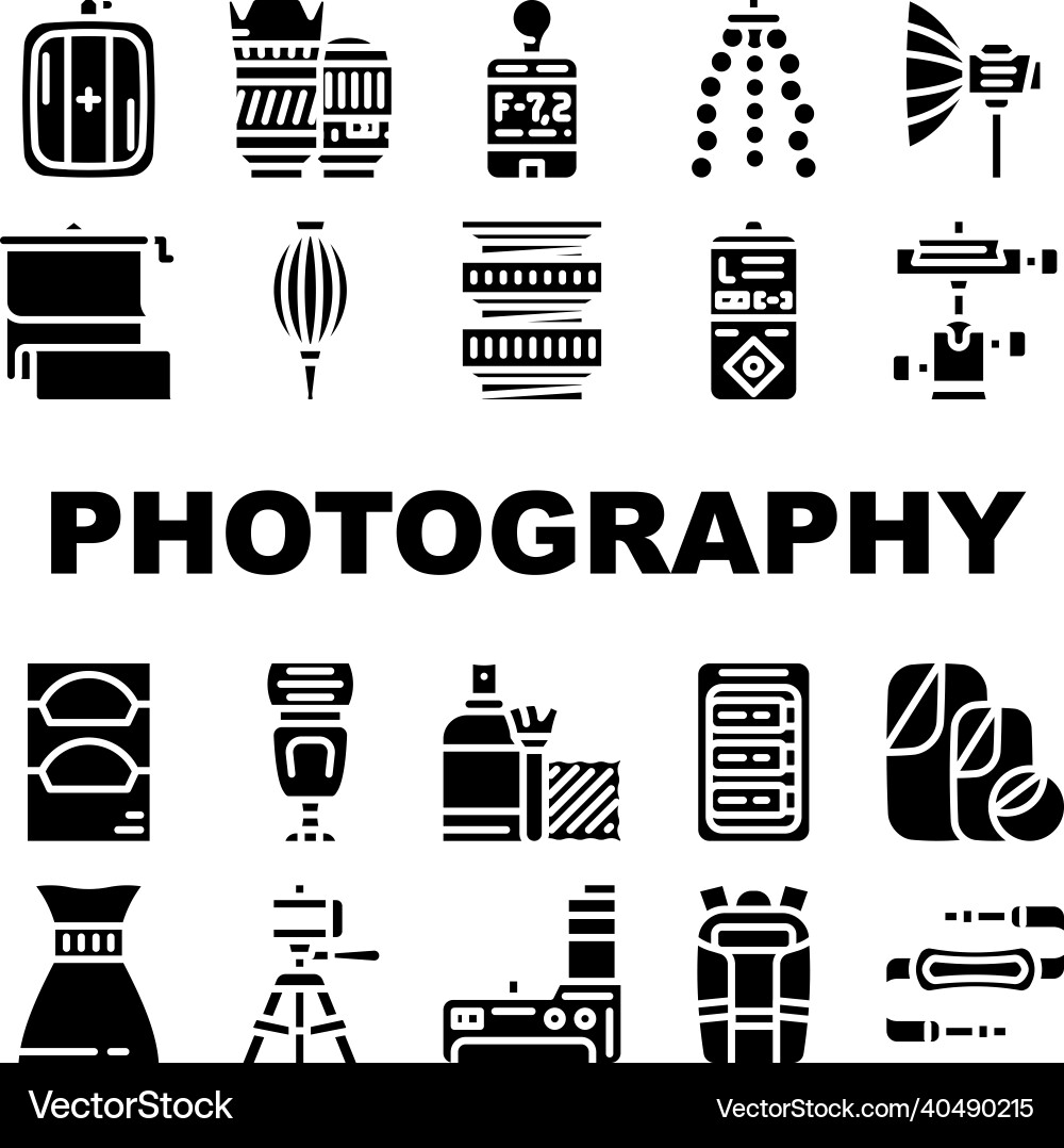 Photography tool and accessory icons set Vector Image