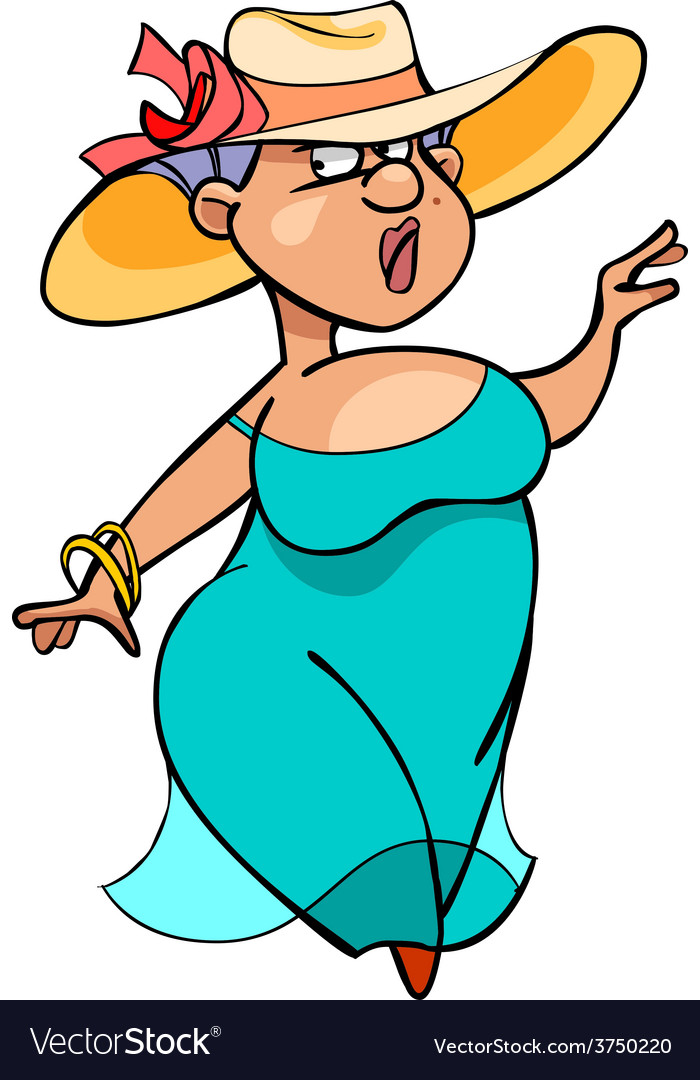 Cartoon fat lady in a long dress and hat walks vector image on VectorStock.