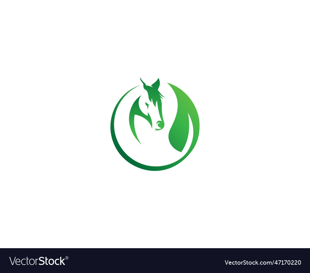 Green leaf with round horse head logo Royalty Free Vector