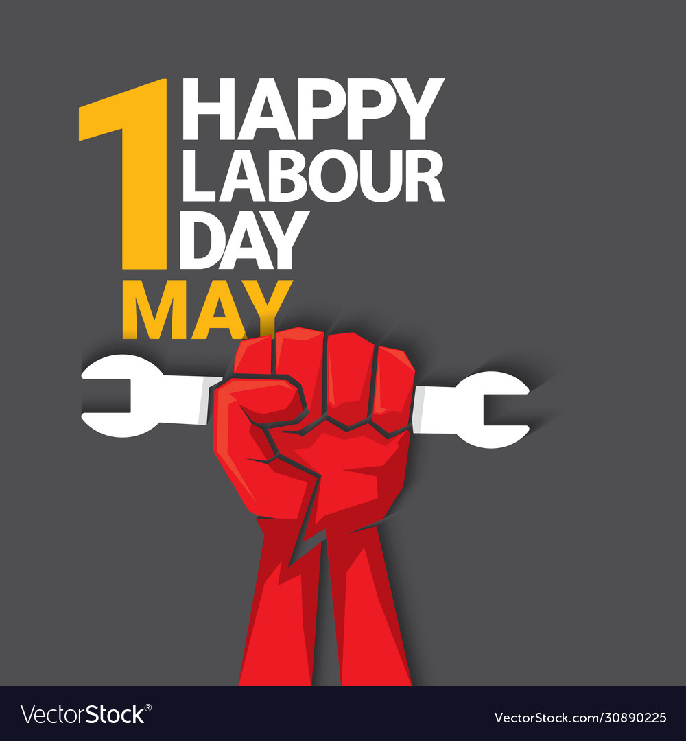 1 May Happy Labour Day Label With Strong Vector Image