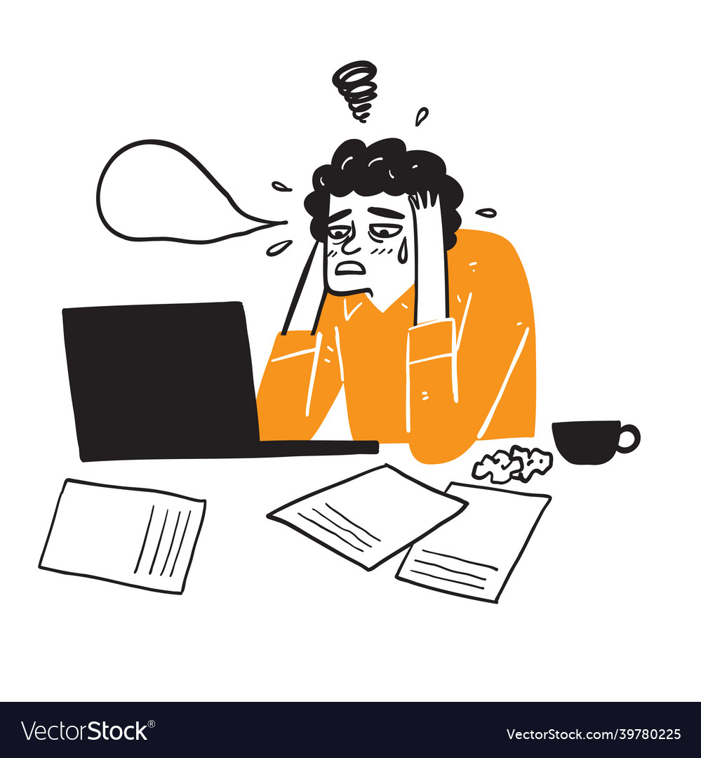 A businessman working remotely emotional regret Vector Image