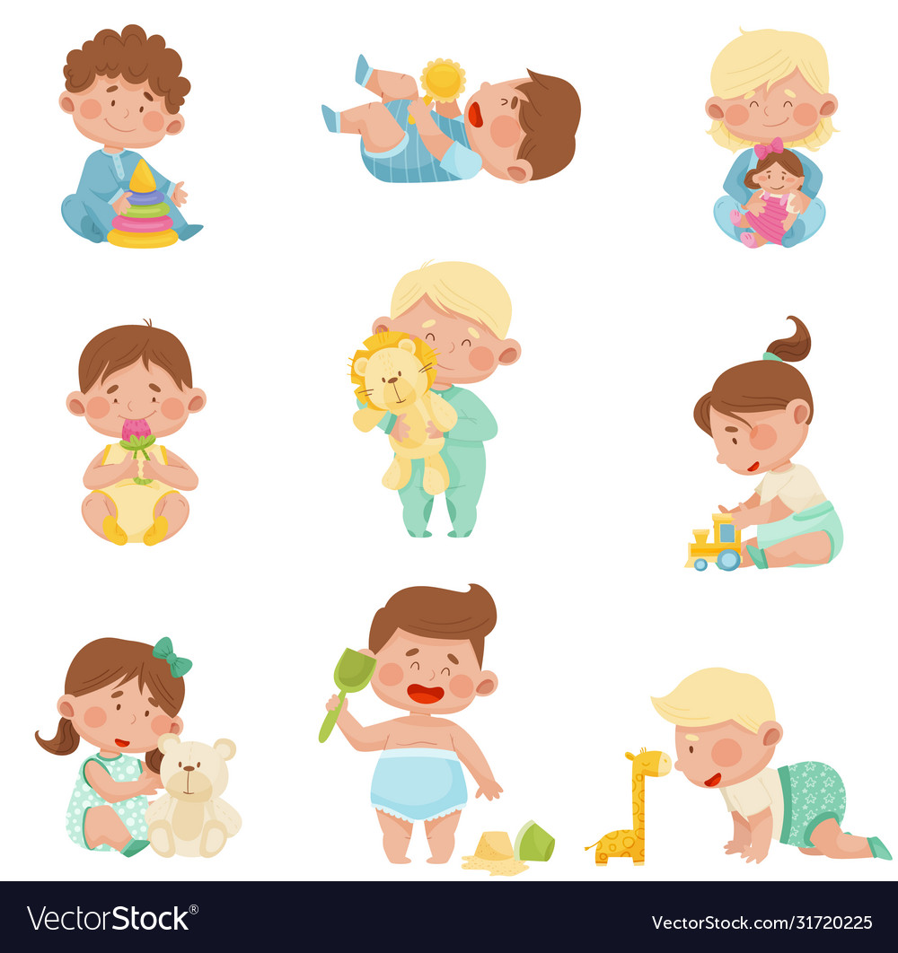 Baboys and girls sitting on floor and Royalty Free Vector