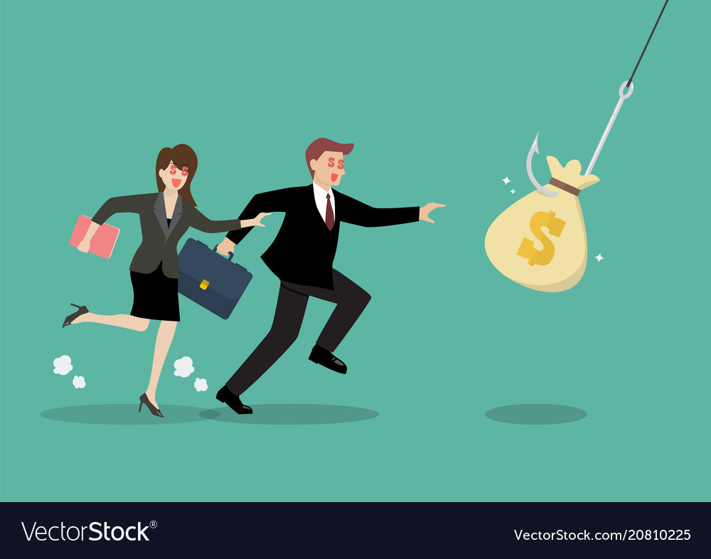 Businessman and woman try to pick money bag from Vector Image