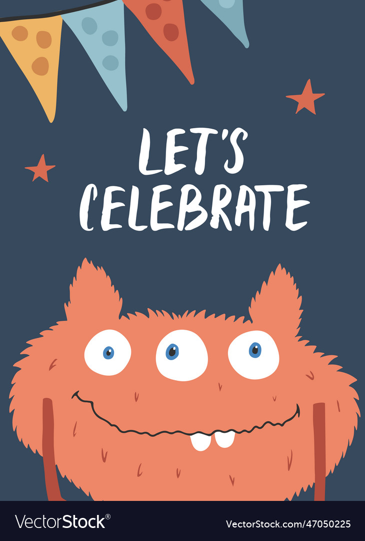 Cute monster birthday greeting card Royalty Free Vector