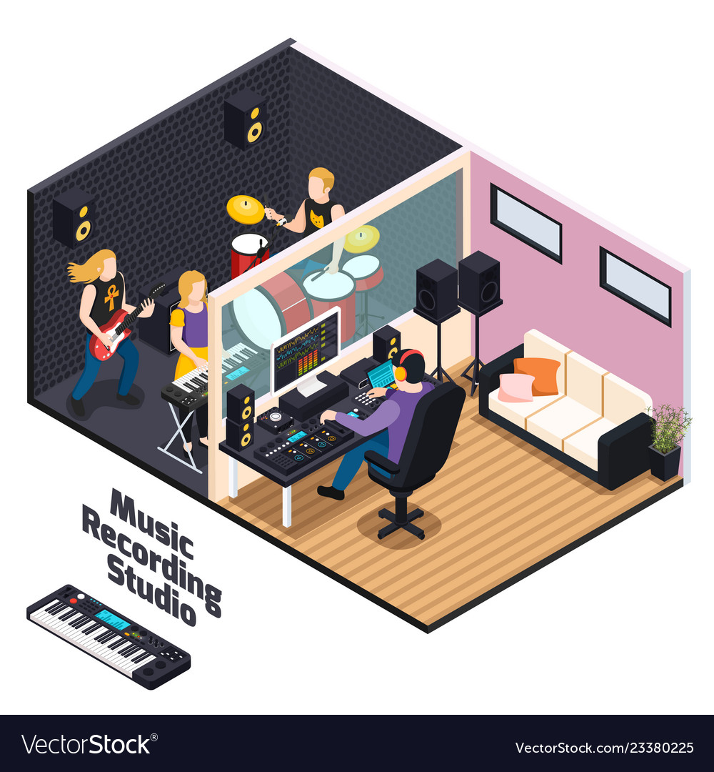 Music Recording Studio Isometric Composition Vector Image