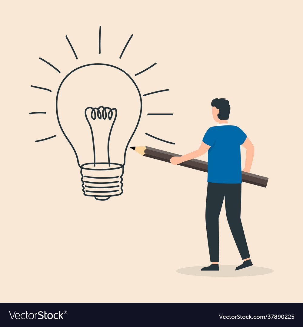 Process creating an idea man use pencil Royalty Free Vector
