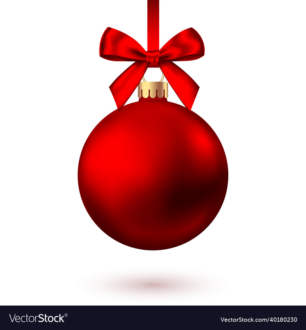 Realistic red christmas ball with bow and ribbon Vector Image