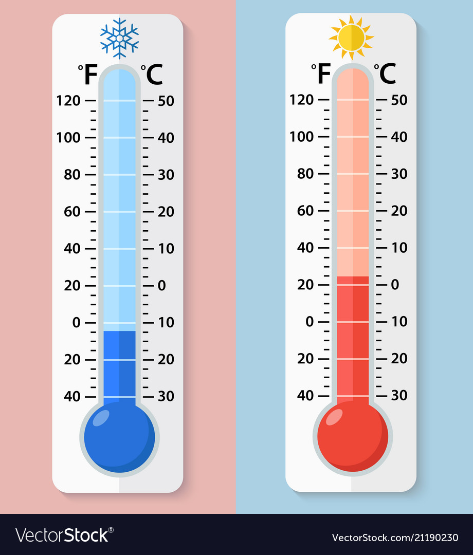 Celsius and fahrenheit meteorology thermometers vector image on VectorStock