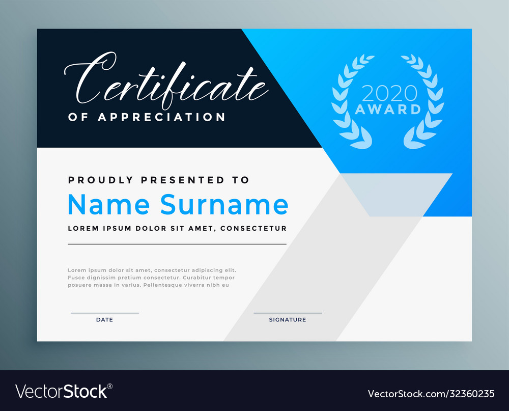 Certificate Appreciation Blue Professional Vector Image