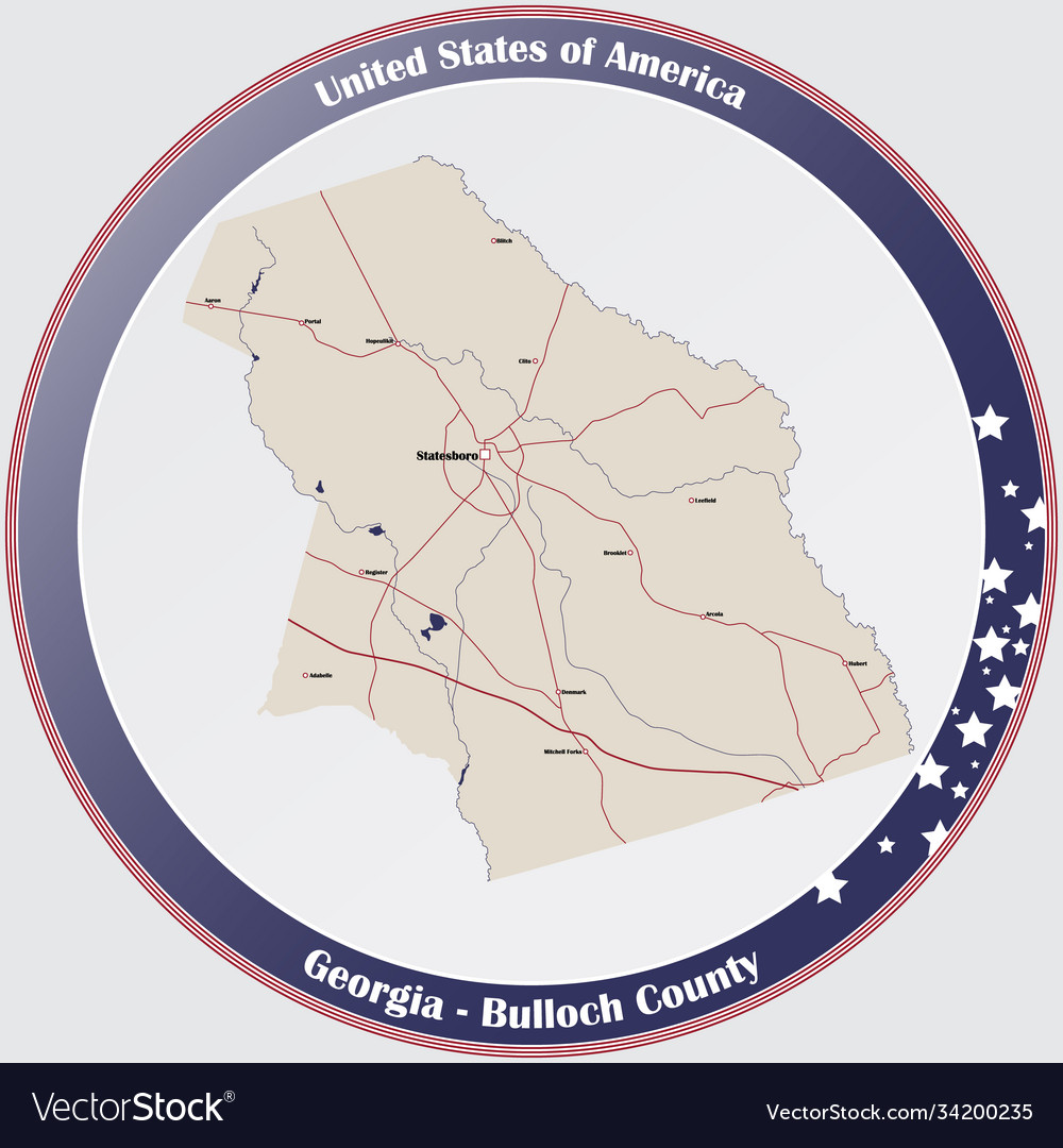 Map Bulloch County In Georgia Royalty Free Vector Image