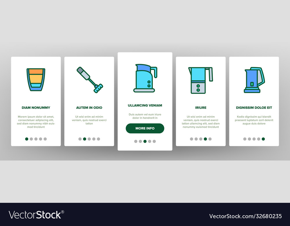 Milk frother device onboarding icons set Vector Image