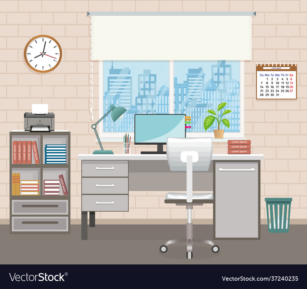 Office Room Interior Design With Furniture Vector Image