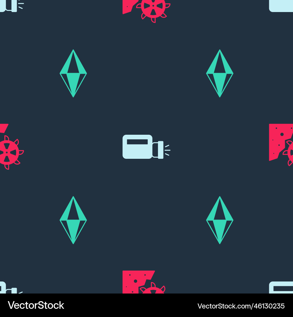 Set bucket wheel excavator flashlight and gem Vector Image