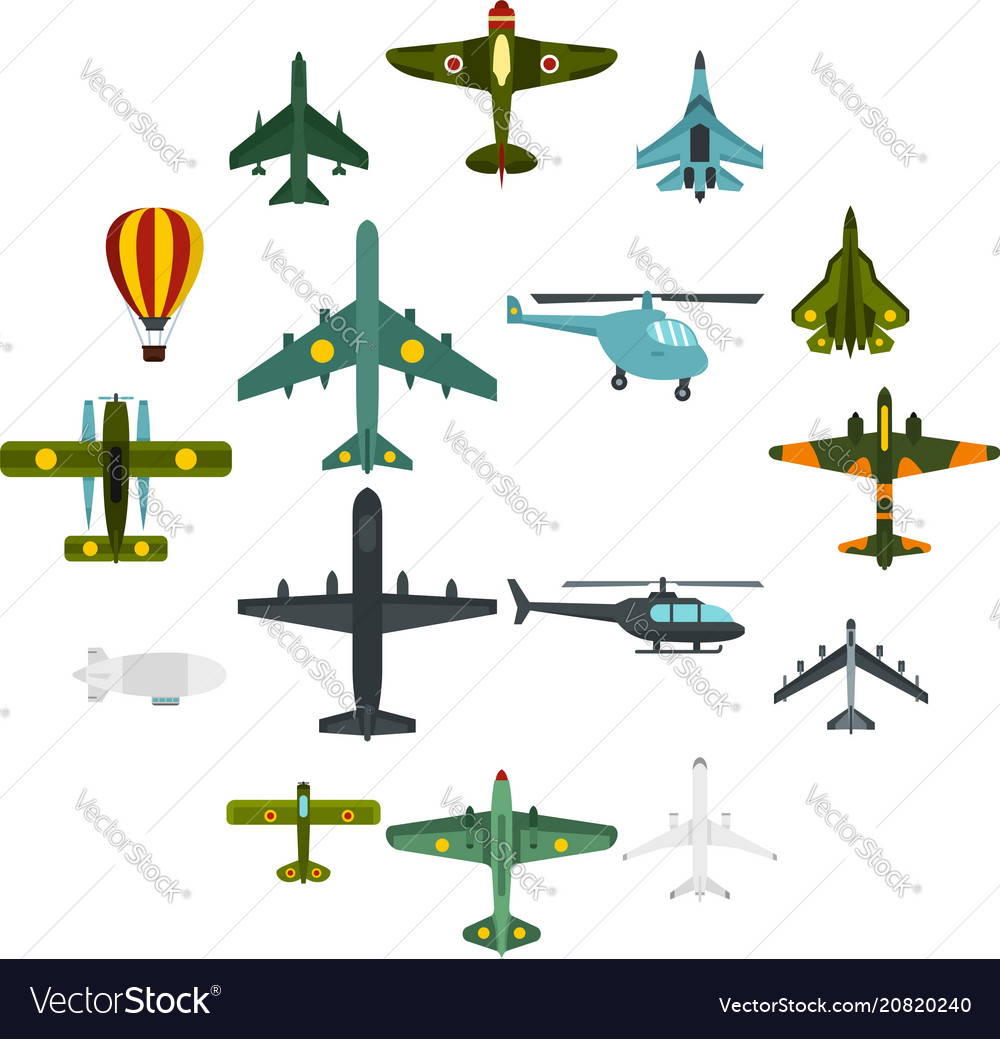 Aviation icons set flat style Royalty Free Vector Image