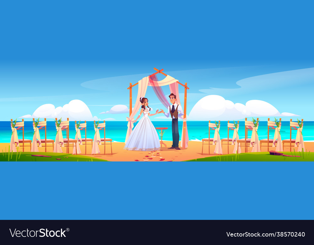 Beach wedding ceremony with newlywed couple Vector Image Beach wedding ceremony with newlywed couple Vector Image