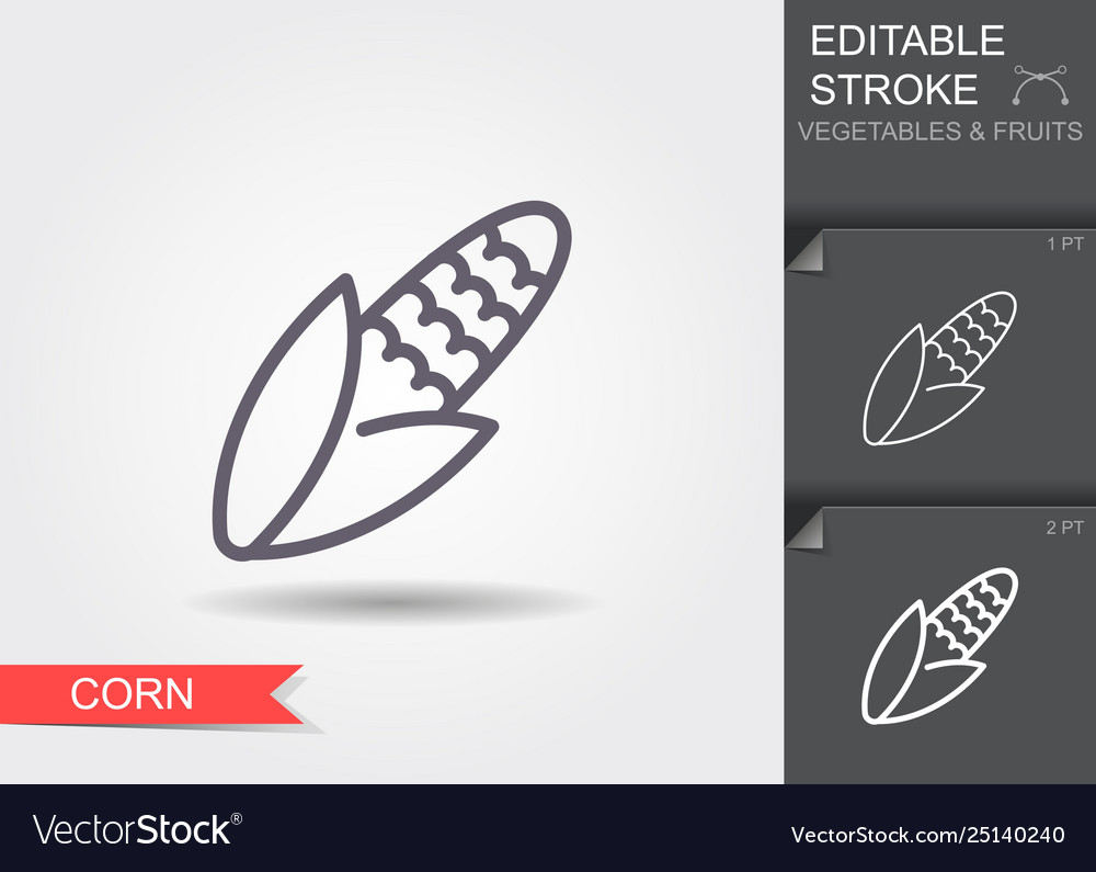 Corn line icon with editable stroke shadow