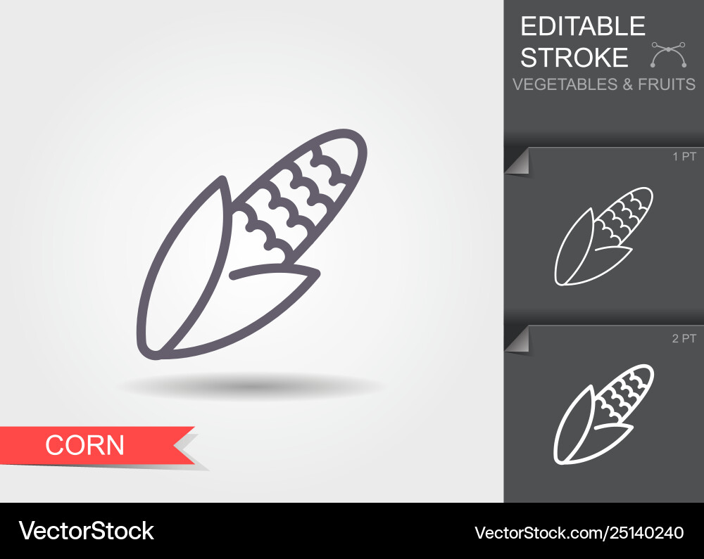 Corn line icon with editable stroke with shadow Vector Image