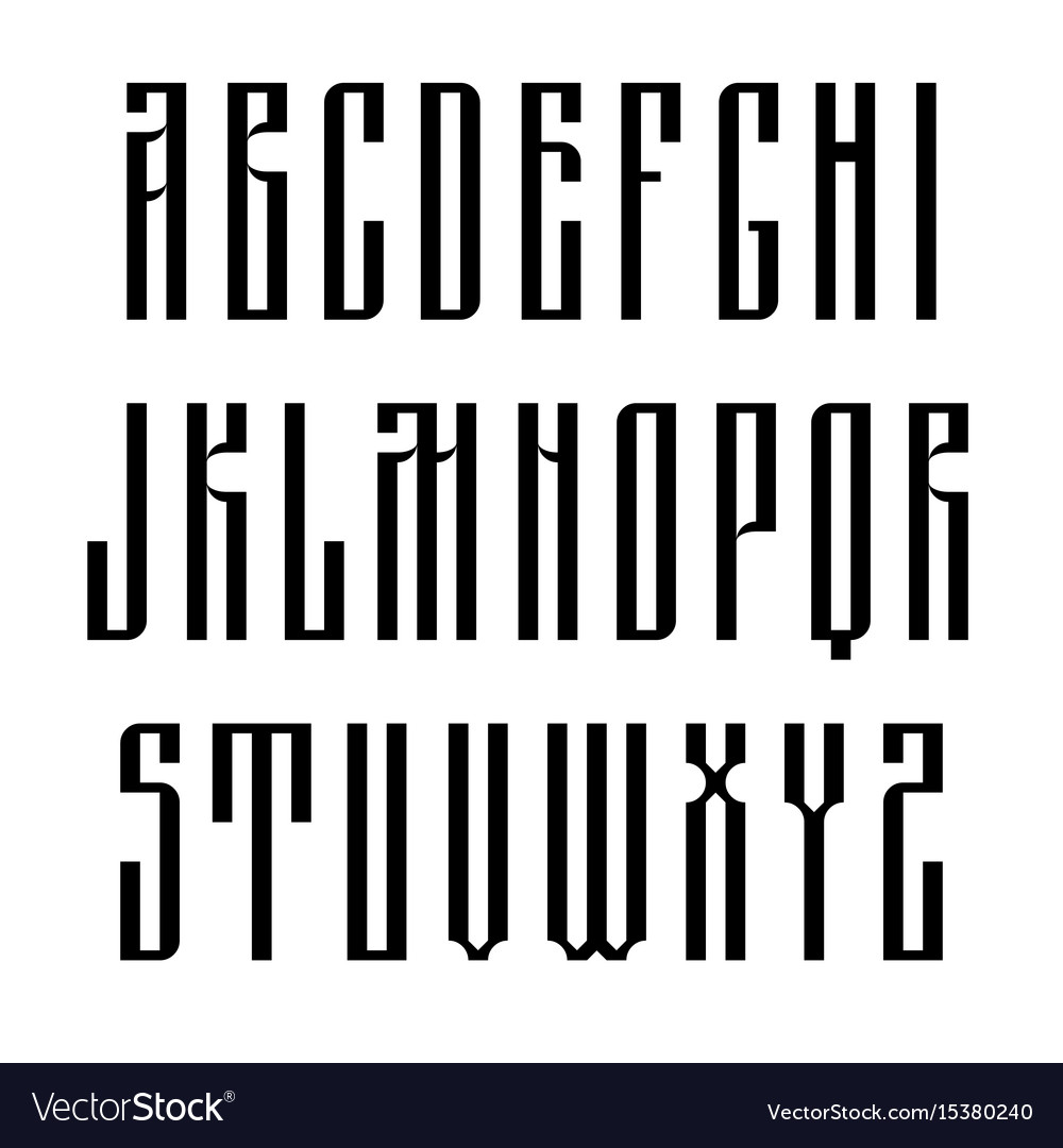 Narrow sans serif font based on old slavic Vector Image