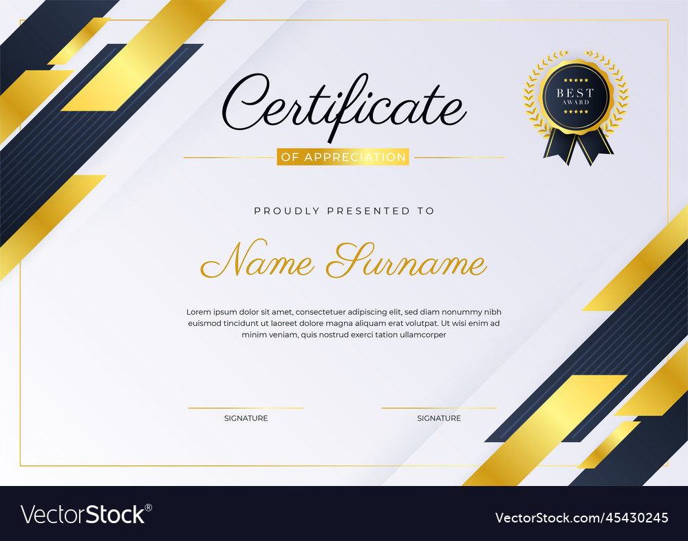 Black and gold certificate of achievement Vector Image